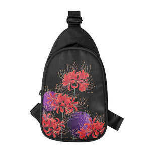 Red Japanese Amaryllis Pattern Print Chest Bag