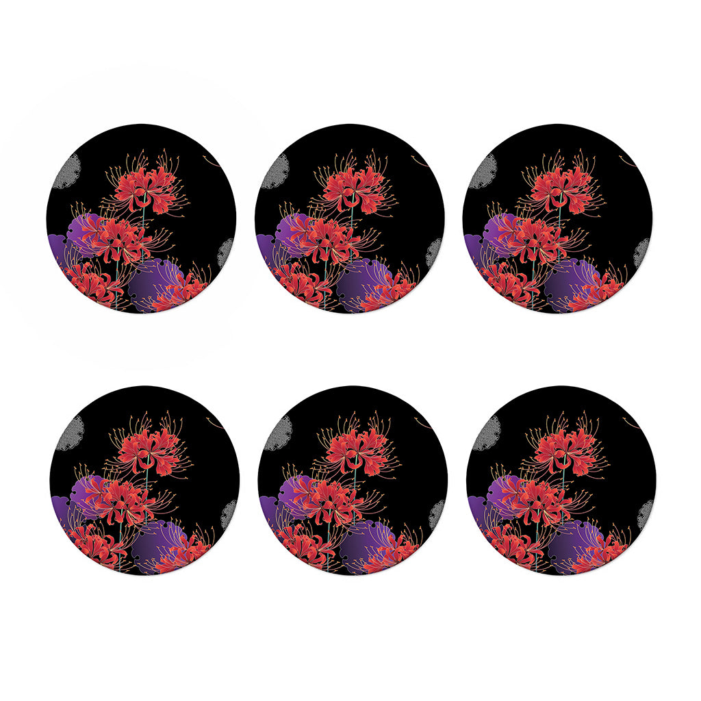 Red Japanese Amaryllis Pattern Print Coaster Set