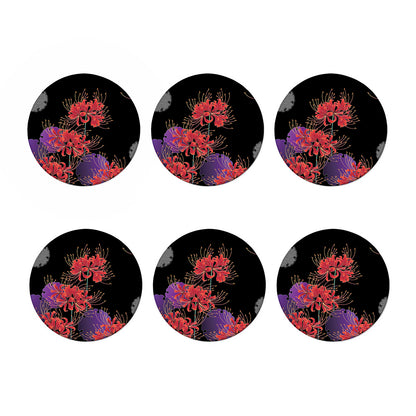 Red Japanese Amaryllis Pattern Print Coaster Set