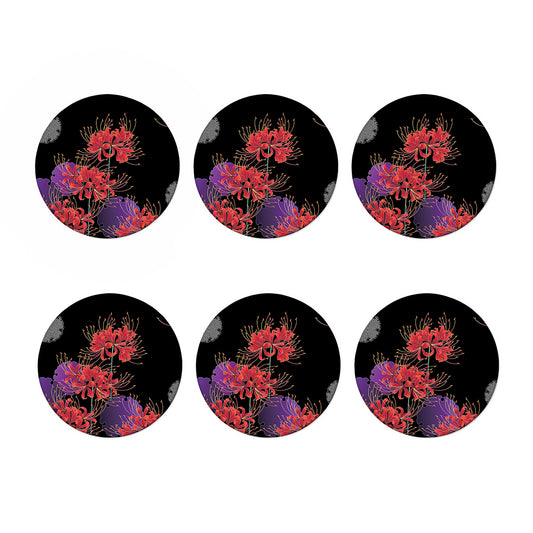 Red Japanese Amaryllis Pattern Print Coaster Set