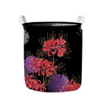 Red Japanese Amaryllis Pattern Print Collapsible Laundry Basket