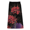 Red Japanese Amaryllis Pattern Print Cotton Front Slit Maxi Skirt