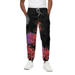 Red Japanese Amaryllis Pattern Print Cotton Pants