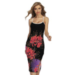 Red Japanese Amaryllis Pattern Print Cross Back Cami Dress