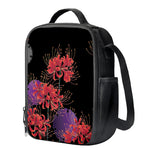 Red Japanese Amaryllis Pattern Print Crossbody Lunch Bag