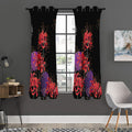 Red Japanese Amaryllis Pattern Print Grommet Curtain Panels