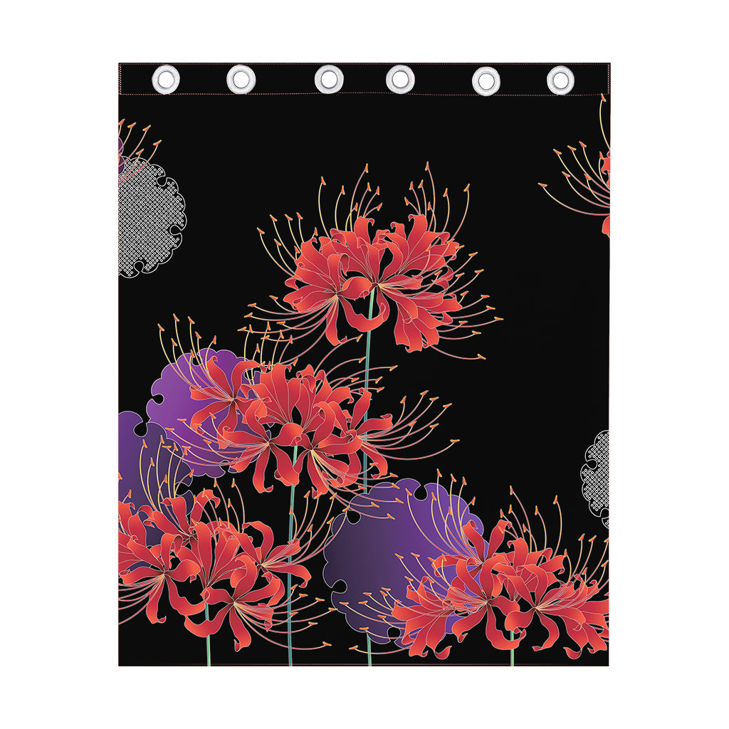 Red Japanese Amaryllis Pattern Print Curtain