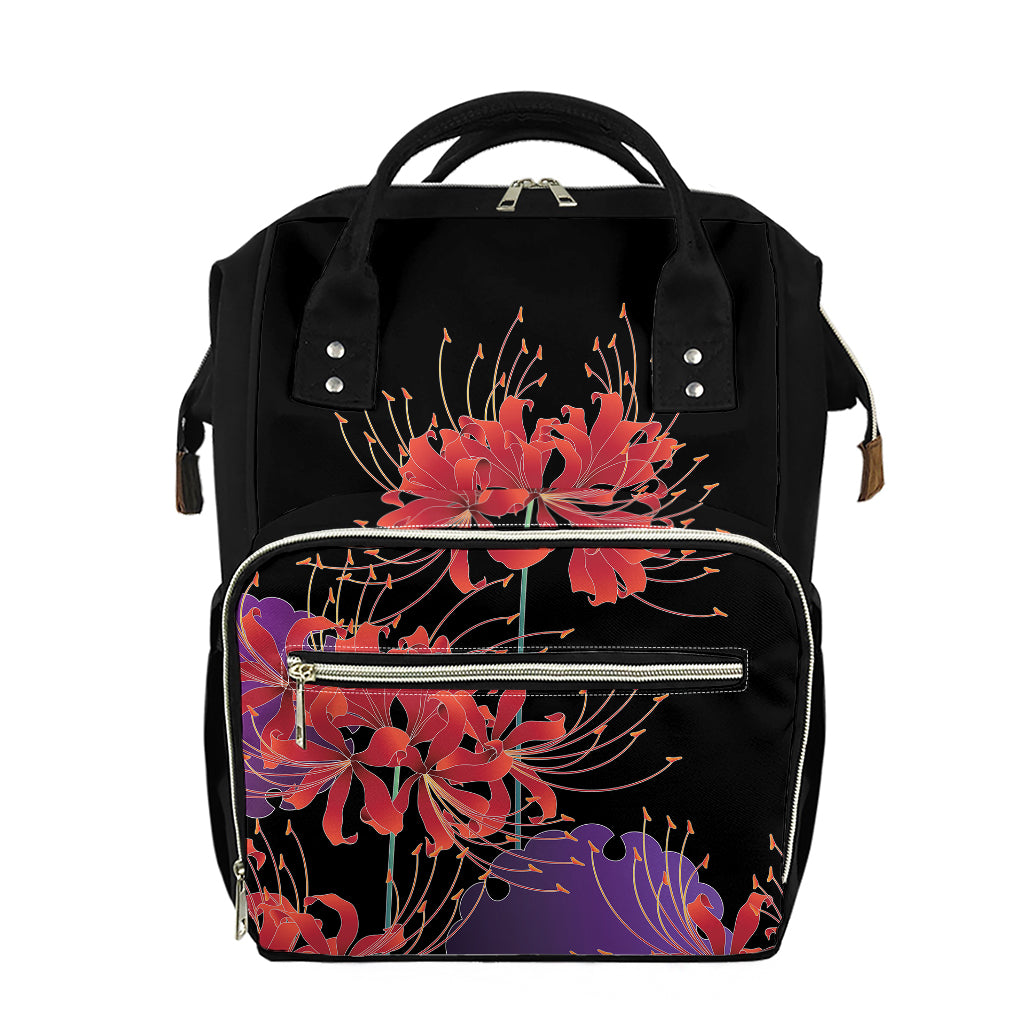 Red Japanese Amaryllis Pattern Print Diaper Bag