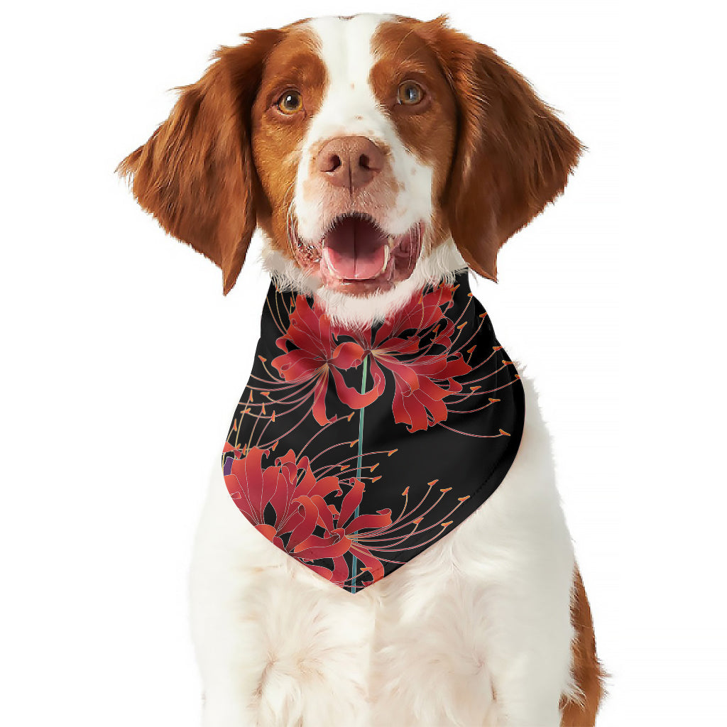 Red Japanese Amaryllis Pattern Print Dog Bandana