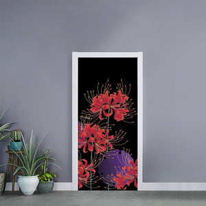 Red Japanese Amaryllis Pattern Print Door Sticker