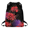 Red Japanese Amaryllis Pattern Print Drawstring Backpack