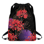 Red Japanese Amaryllis Pattern Print Drawstring Backpack