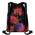 Red Japanese Amaryllis Pattern Print Drawstring Backpack
