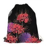 Red Japanese Amaryllis Pattern Print Drawstring Bag