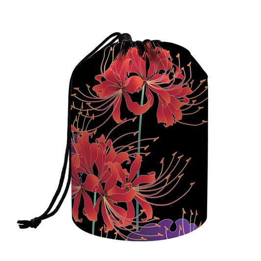 Red Japanese Amaryllis Pattern Print Drawstring Makeup Bag