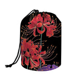 Red Japanese Amaryllis Pattern Print Drawstring Makeup Bag