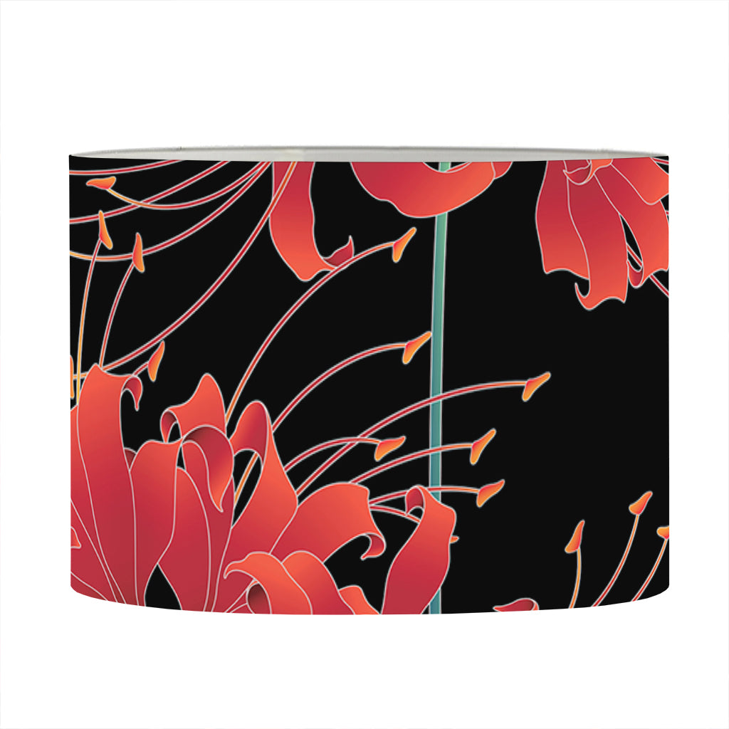 Red Japanese Amaryllis Pattern Print Drum Lamp Shade