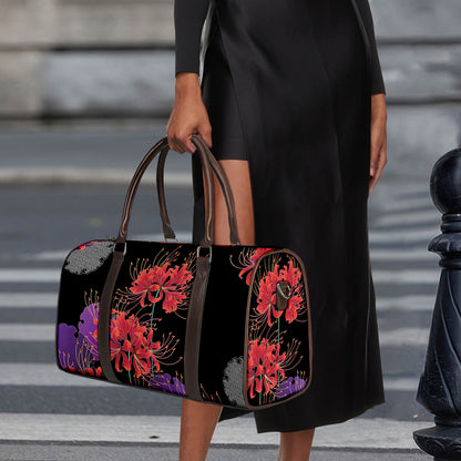 Red Japanese Amaryllis Pattern Print Duffle Bag