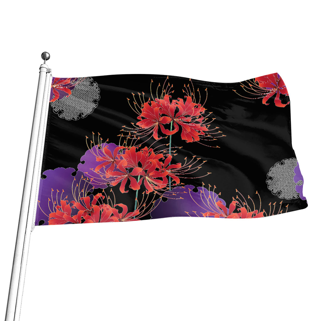 Red Japanese Amaryllis Pattern Print Flag