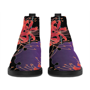 Red Japanese Amaryllis Pattern Print Flat Ankle Boots