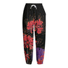 Red Japanese Amaryllis Pattern Print Fleece Lined Knit Pants