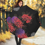 Red Japanese Amaryllis Pattern Print Foldable Umbrella