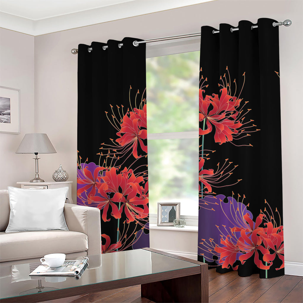 Red Japanese Amaryllis Pattern Print Grommet Curtains