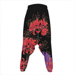 Red Japanese Amaryllis Pattern Print Hammer Pants