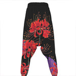 Red Japanese Amaryllis Pattern Print Hammer Pants