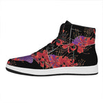 Red Japanese Amaryllis Pattern Print High Top Leather Sneakers