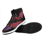 Red Japanese Amaryllis Pattern Print High Top Leather Sneakers