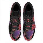 Red Japanese Amaryllis Pattern Print High Top Leather Sneakers