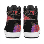 Red Japanese Amaryllis Pattern Print High Top Leather Sneakers