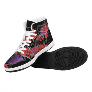 Red Japanese Amaryllis Pattern Print High Top Leather Sneakers