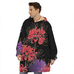 Red Japanese Amaryllis Pattern Print Hoodie Blanket