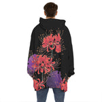 Red Japanese Amaryllis Pattern Print Hoodie Blanket