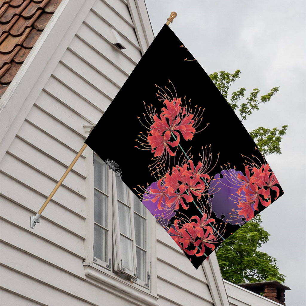 Red Japanese Amaryllis Pattern Print House Flag