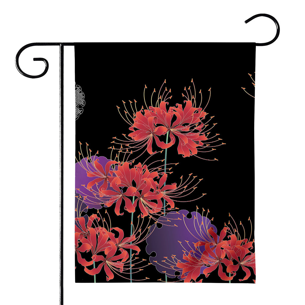 Red Japanese Amaryllis Pattern Print House Flag