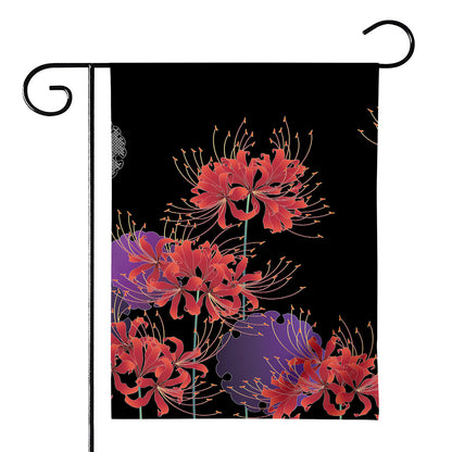 Red Japanese Amaryllis Pattern Print House Flag