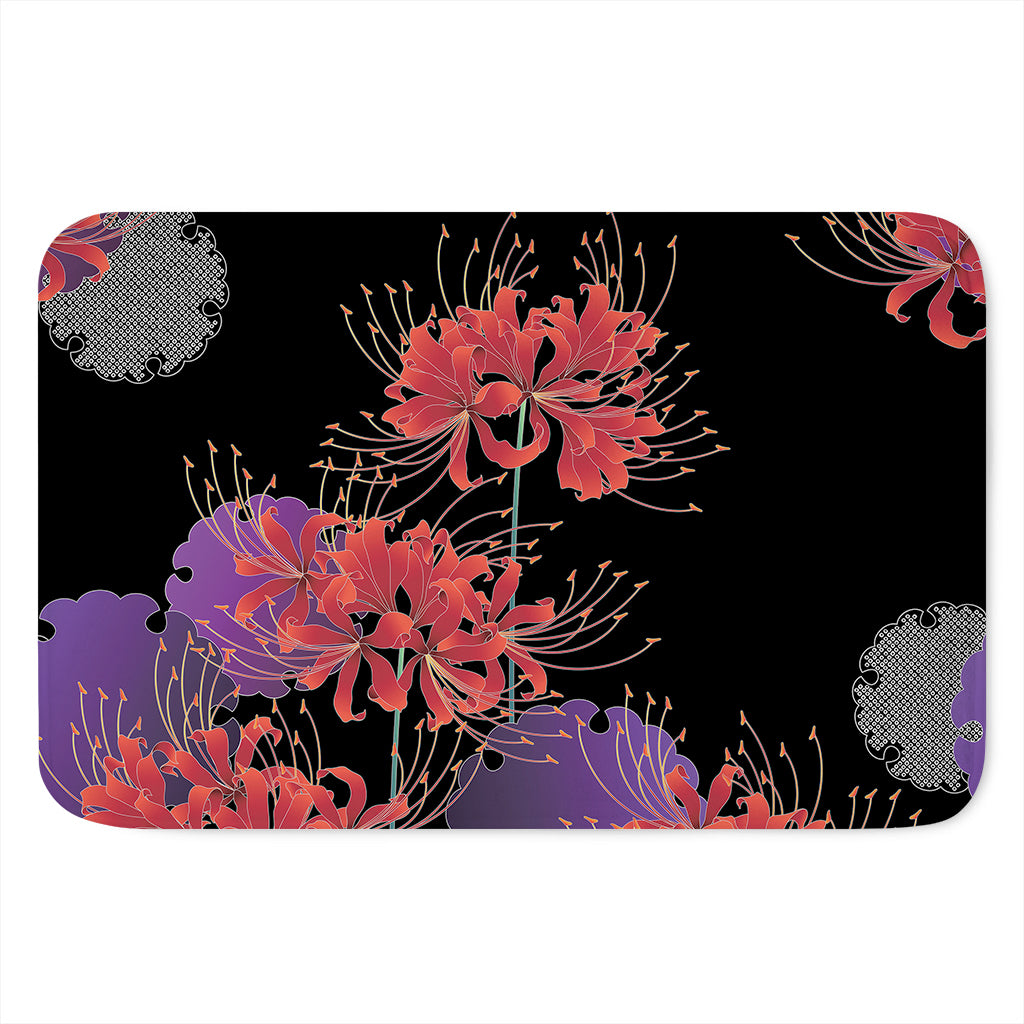 Red Japanese Amaryllis Pattern Print Indoor Door Mat