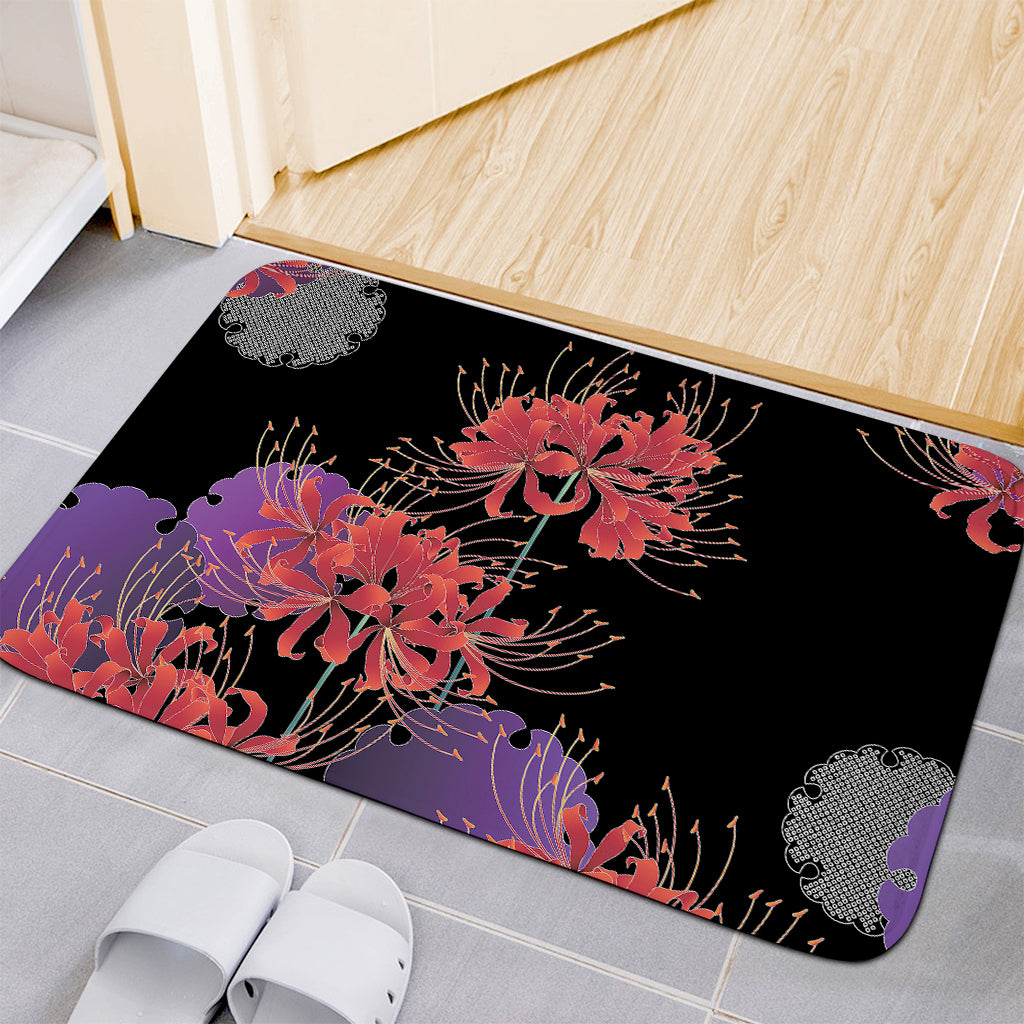 Red Japanese Amaryllis Pattern Print Indoor Door Mat