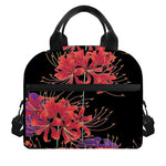 Red Japanese Amaryllis Pattern Print Insulated Lunch Bag