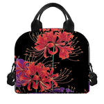 Red Japanese Amaryllis Pattern Print Insulated Lunch Bag