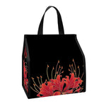 Red Japanese Amaryllis Pattern Print Insulated Lunch Tote