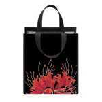 Red Japanese Amaryllis Pattern Print Insulated Lunch Tote