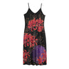 Red Japanese Amaryllis Pattern Print Jersey Midi Cami Dress