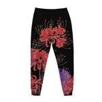 Red Japanese Amaryllis Pattern Print Jogger Pants