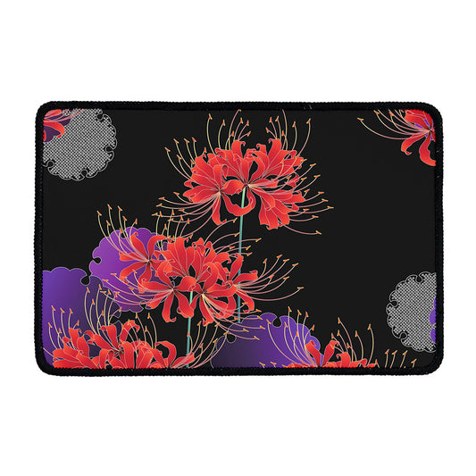 Red Japanese Amaryllis Pattern Print Kitchen Mat