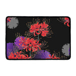 Red Japanese Amaryllis Pattern Print Kitchen Mat