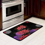 Red Japanese Amaryllis Pattern Print Kitchen Mat